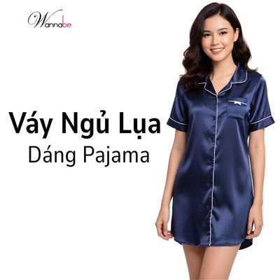 Đầm ngủ pyjama lụa WANNABE váy ngủ dáng suông lịch sự sang trọng thoải mái sống mãi thời gian DN611