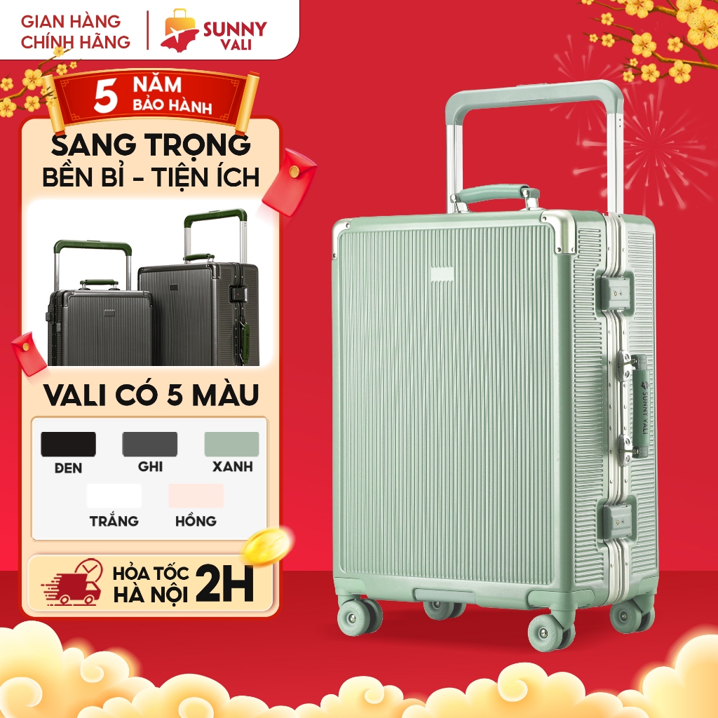  Vali khung nhôm du lịch SUNNY MIRA - vali size 25 21 inch xách tay kí gửi chắc chắn nhựa PC 