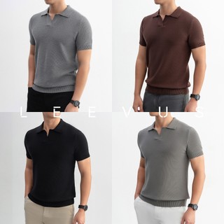   TẶNG HỘP CHO ĐƠN TỪ 499K  Áo polo LEN DỆT KIM nam V-neck Knit vải dệt tổ ong phối màu neutral thanh lịch LEEVUS APL335 