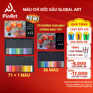   Giảm10K  Bút Chì Màu Gốc Dầu Hộp Thiếc Global Art 36 Màu Cao Cấp Lõi 4mm Màu Đậm Mịn Vẽ Tranh Tô Màu Thiết Kế Phác Thảo 