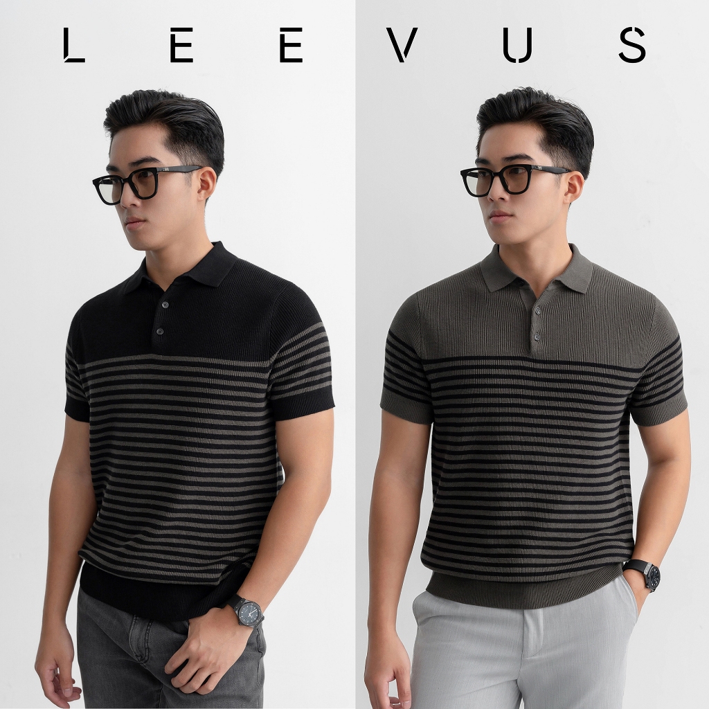 [TẶNG HỘP ĐƠN TỪ 2 SP] Áo Polo nam LEN DỆT KIM cotton Block Stripes Polo phong cách thanh lịch LEEVU
