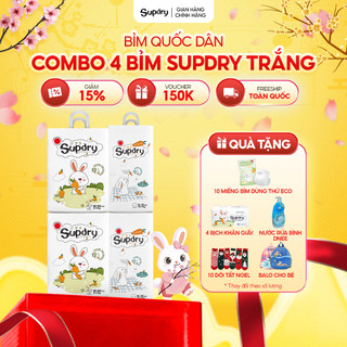   CÓ QUÀ  COMBO 4 Bịch Tã Bỉm Dán Quần Supdry Bỉm Supdry Trắng Mỏng Nhẹ Cho Bé size NB S M L XL XXL XXXL từ 4kg đến 20kg 
