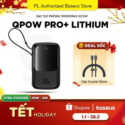 Sạc dự phòng Baseus Qpow Pro+ 10000mAh PD QC 22.5W Type C USB-A lõi Polymer Lithium màn hình số