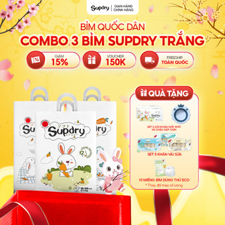   CÓ QUÀ  COMBO 3 Bịch Tã Bỉm Dán Quần Supdry Bỉm Supdry Trắng Mỏng Nhẹ Cho Bé size NB S M L XL XXL XXXL từ 4kg đến 20kg 