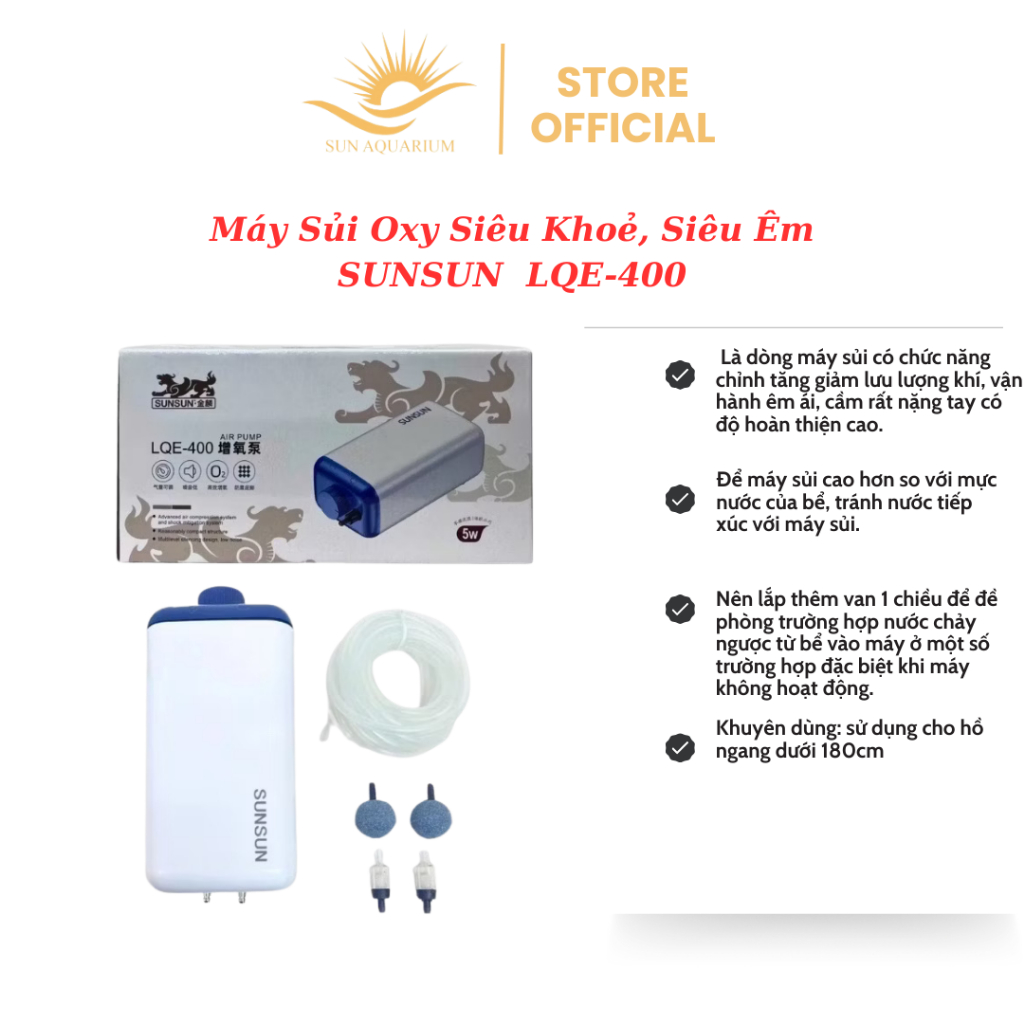 Máy Sủi Oxy Siêu Khoẻ, Siêu Êm SUNSUN  LQE-400 ( Tặng kèm dây và quả sủi)