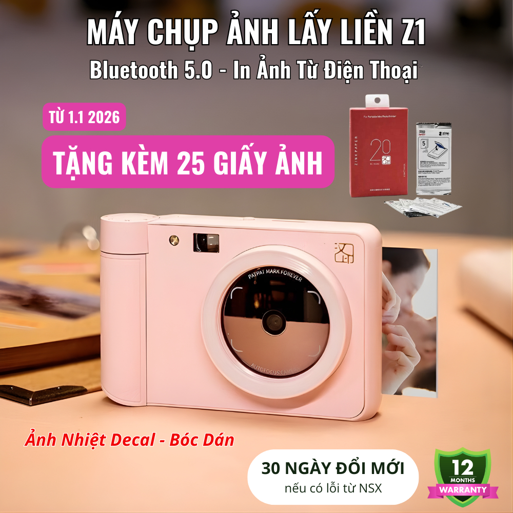 Máy Chụp Ảnh Lấy Liền HPRT Z1 In Ảnh Từ Điện Thoại Bluetooth 5.0 Lấy nét tự động Ảnh động AR