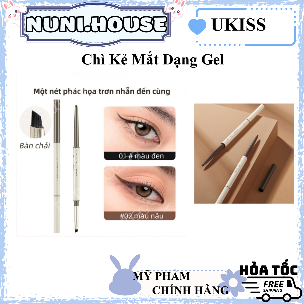 [UKISS] Bút chì bút kẻ mắt 2 đầu dạng gel có siêu mỏng Cọ kẻ mắt chống nước chống bẩn lâu trôi (60mg