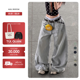  Quần Jeans wash Killsystem ống rộng Mountain quần bò wash màu unisex thời trang nam nữ 
