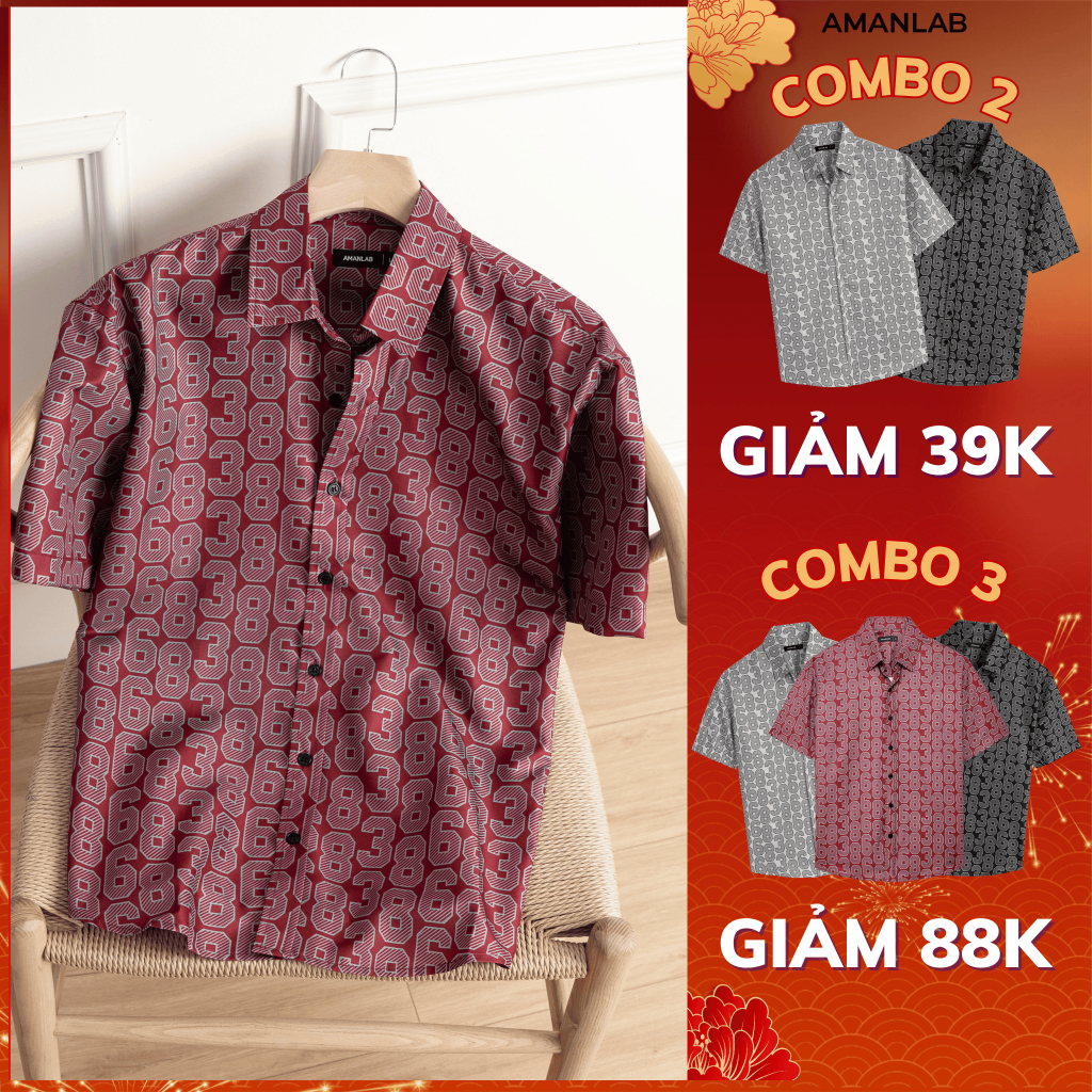 Áo sơ mi tay ngắn, chất vải Lụa thoáng mát, không nhăn, in họa tiết Pattern GEN8386 AMANLAB