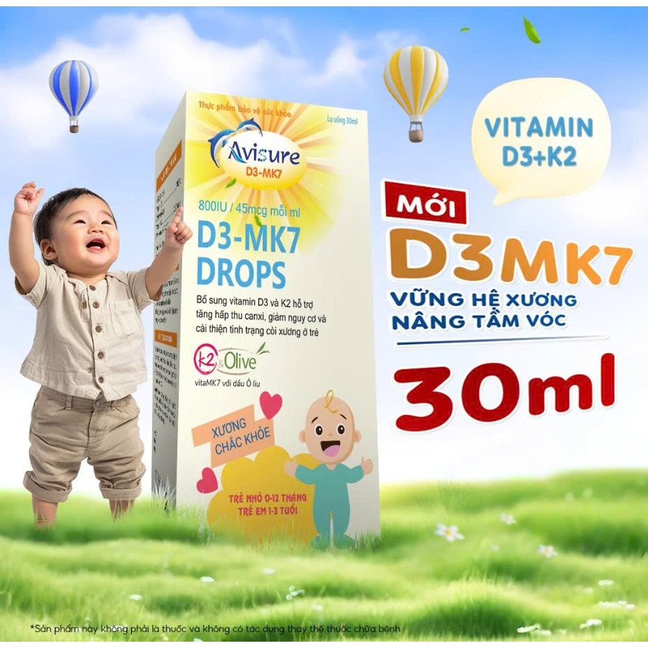 [ Tích Điểm+ Tem Tích Điểm ]  -  AVISURE Vitamin D3 K2 tinh khiết Italia Avisure D3MK7 giúp bé cao l