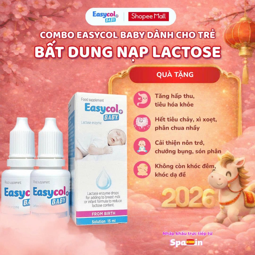 Combo 2 Lọ Enzyme lactase Easycol Baby Cho Bé Sơ Sinh Bất Dung Nạp Hoặc Quá Tải Đường Lactose