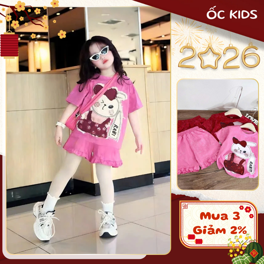 [Loại 1] Bộ quần áo cộc tay bé gái, bộ quần áo bé gái in hình thỏ chất cotton loang mềm mịn (A42)