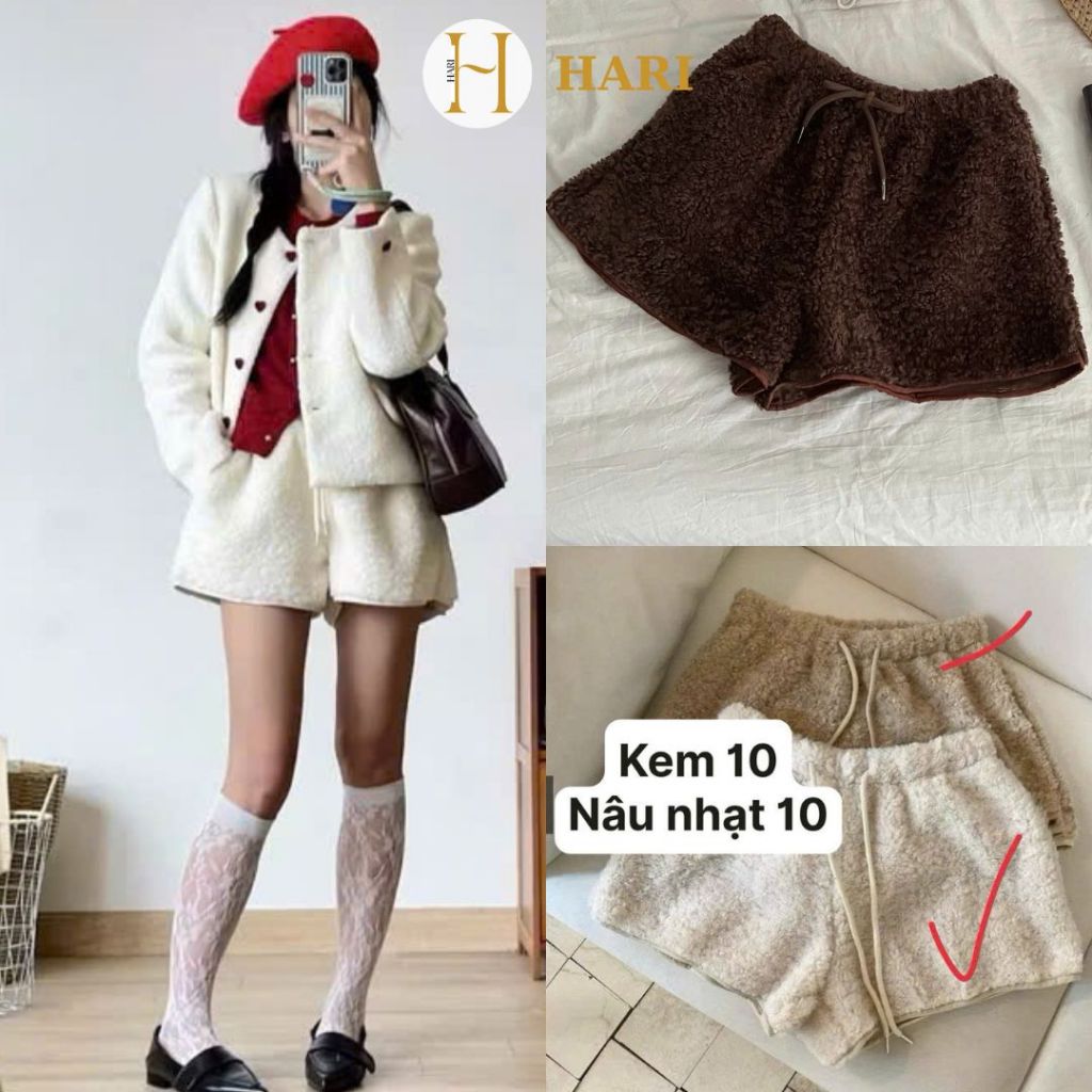 Quần Sooc Hari Ống Rộng Lông Cừu Có Túi”Hanni”siêu xinh style Douyin 311 P0K44