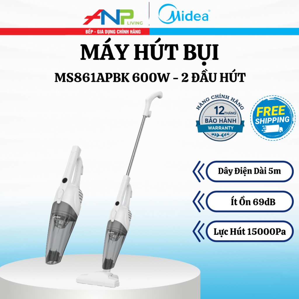 Máy hút bụi cầm tay Midea MVC-16T-B, 800W, Dung lượng 0.65L, HEPA H13