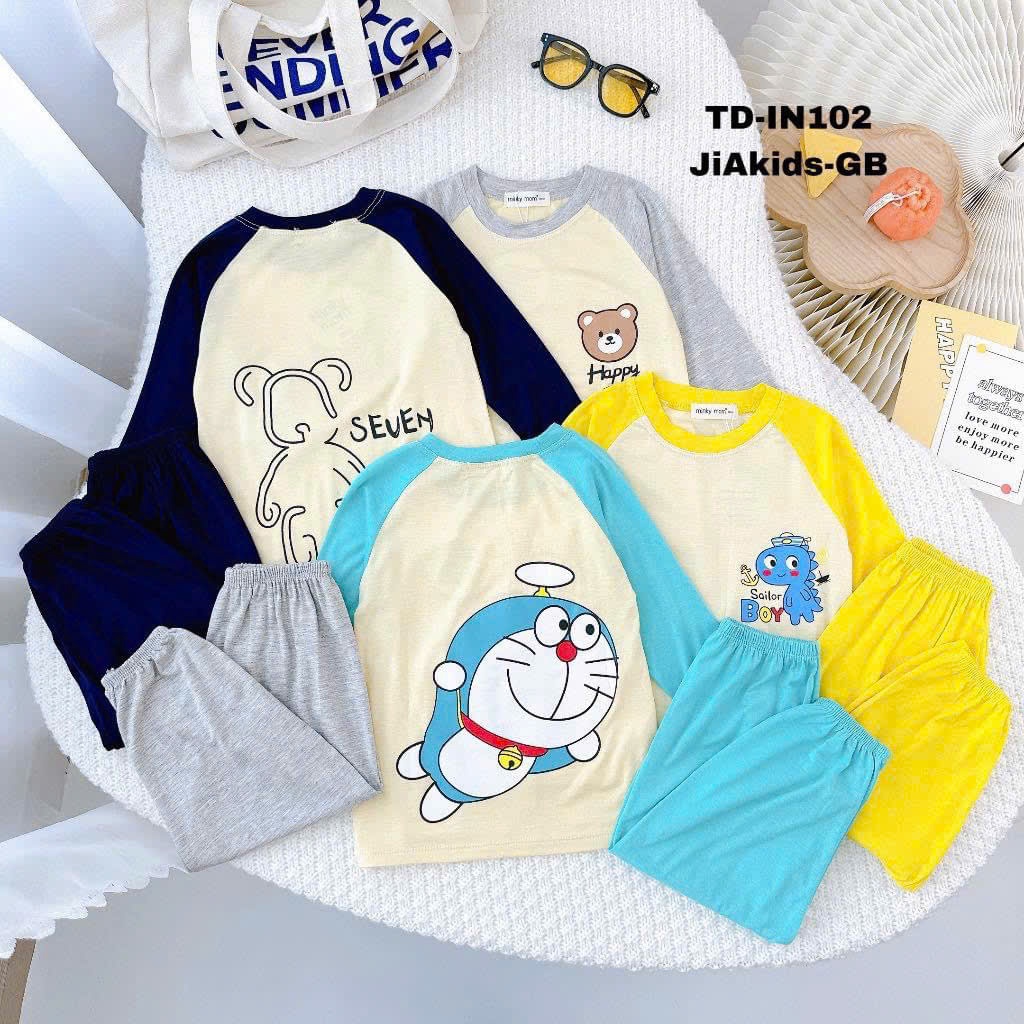 Bộ Tay Dài  Quần Dài cho Bé , Minky Mom, Thun Lạnh, Mát, Hình In Dễ Thương, ( B2-TD - 27 )