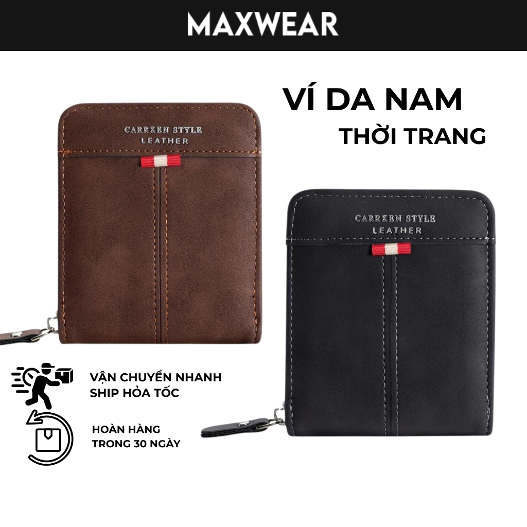 Ví da nam MAXWEAR nhiều ngăn có khóa kéo da mềm chống nước đựng thẻ, giấy tờ