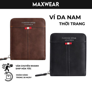 Ví da nam MAXWEAR nhiều ngăn có khóa kéo da mềm chống nước đựng thẻ, giấy tờ