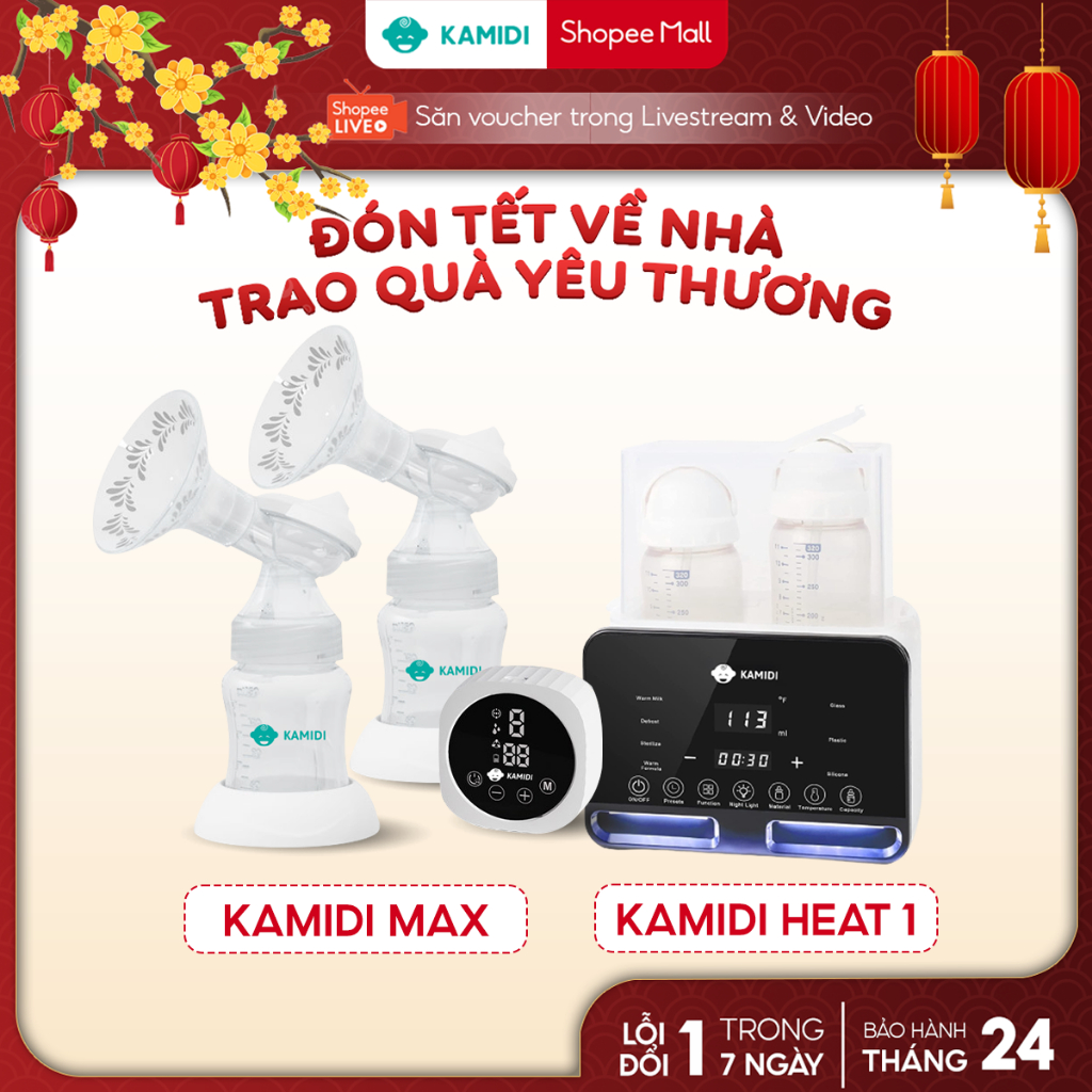 Combo Máy Hút Sữa Silicon Kamidi Max Và Máy Hâm Sữa Tiệt Trùng Bình Sữa Kamidi Heat 1
