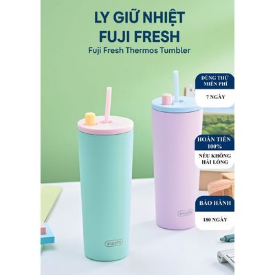 [ KHẮC TÊN] Ly giữ nhiệt Fuji Fresh. Cấu tạo 5 Lớp Cách Nhiệt. Có Ống Hút kèm Nắp Đậy Chống Bụi