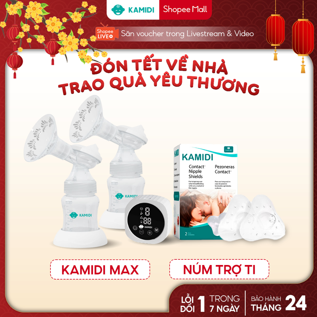 Combo Máy Hút Sữa Silicon Kamidi Max Kèm Bình Sữa Có Núm Ti Và Núm Trợ Ti Kamidi