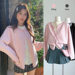  Áo Len Cardigan Nữ Kẻ Hồng Phối Trắng Kem  Áo Khoác Len Nữ Màu Xám Phối Kẻ Hàn Quốc Ulzzang Áo Len Giả 2 Lớp Dễ Thương 