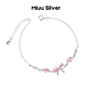   QUÀ TẶNG GIÁNG SINH  Vòng tay bạc Miuu Silver lắc tay nữ nơ hồng Pink en Rose 