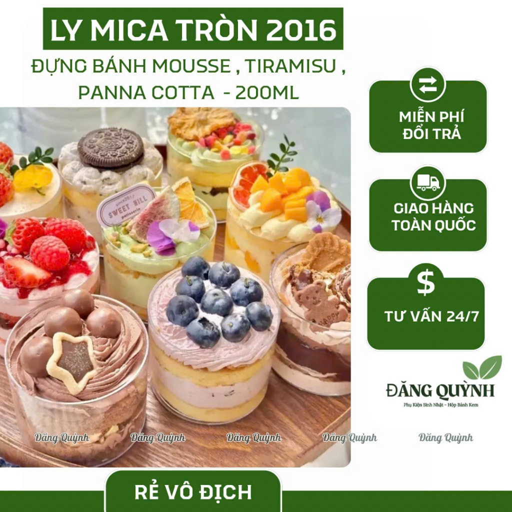 50 Ly Mousse Tròn 200ml  Đựng Bánh Tiramisu, Mousse, Panna cotta, Bánh Lạnh - GD2016