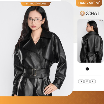Áo Khoác Nữ 𝐂𝐂𝐇𝐀𝐓 Dáng Suông Lửng Moto Chic Chất Liệu Da Cao Cấp 25KDA2004ST