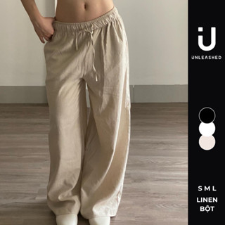  Quần linen dài nữ ống suông rộng UNLEASHED cạp chun rút dây có túi sâu 2 bên Sandy Summer Pants 01 