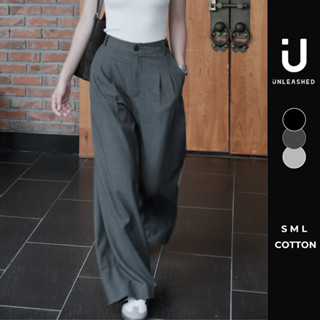  Quần dài nữ UNLEASHEDVN ống suông rộng cạp cao có nút chỉnh cạp vải cotton mềm mại Kim Trousers 