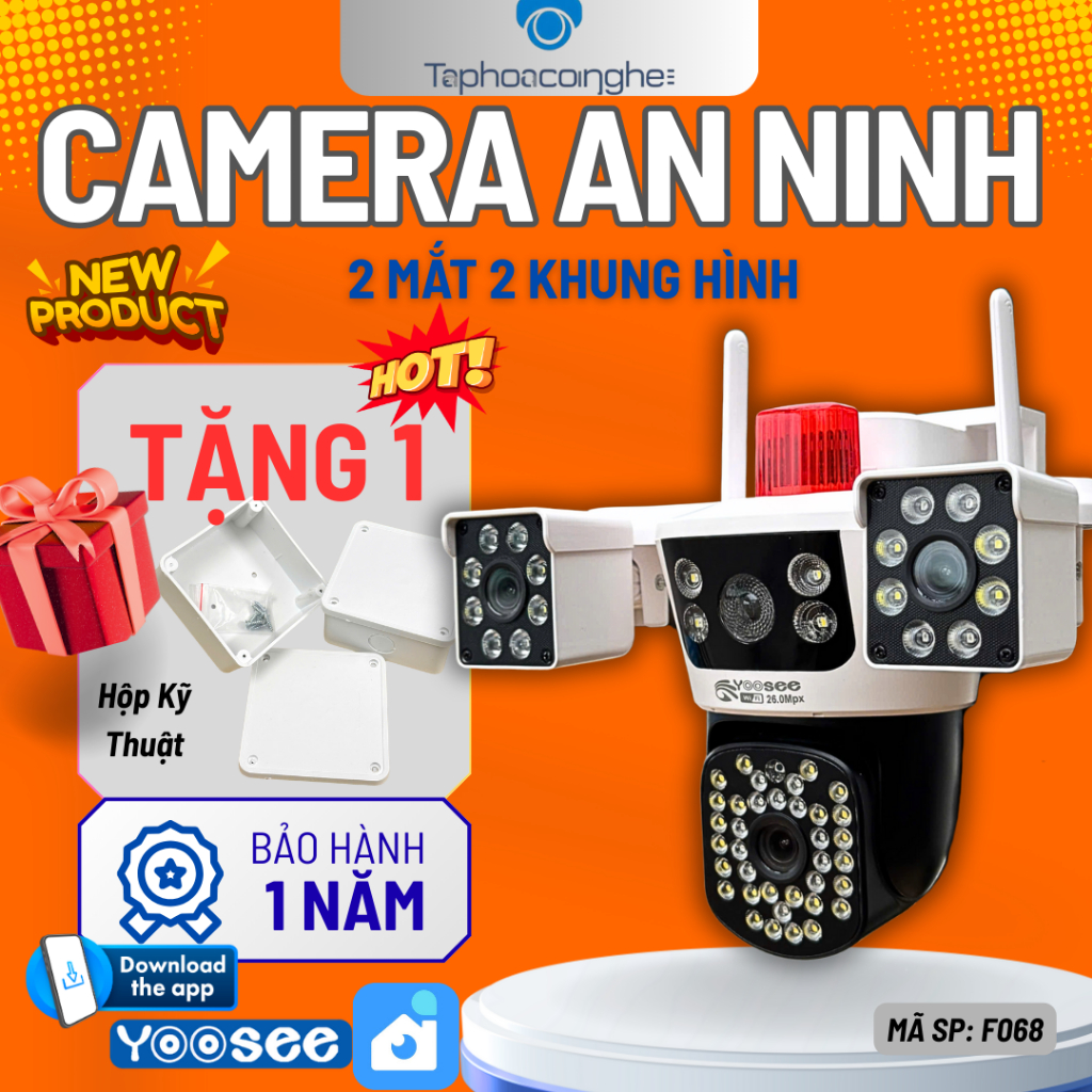 Camera Ngoài Trời YOOSEE 4 Mắt 3 Khung Hình F068, FullHD, đàm thoại 2 chiều, Camera Xoay 360 độ