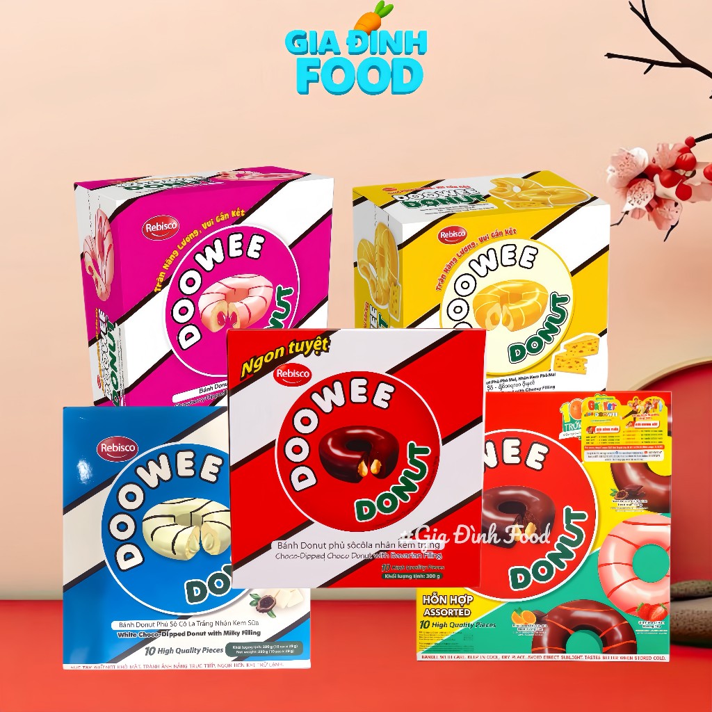Bánh Donut Doowee Đủ 5 Vị 290g/ 10 Cái