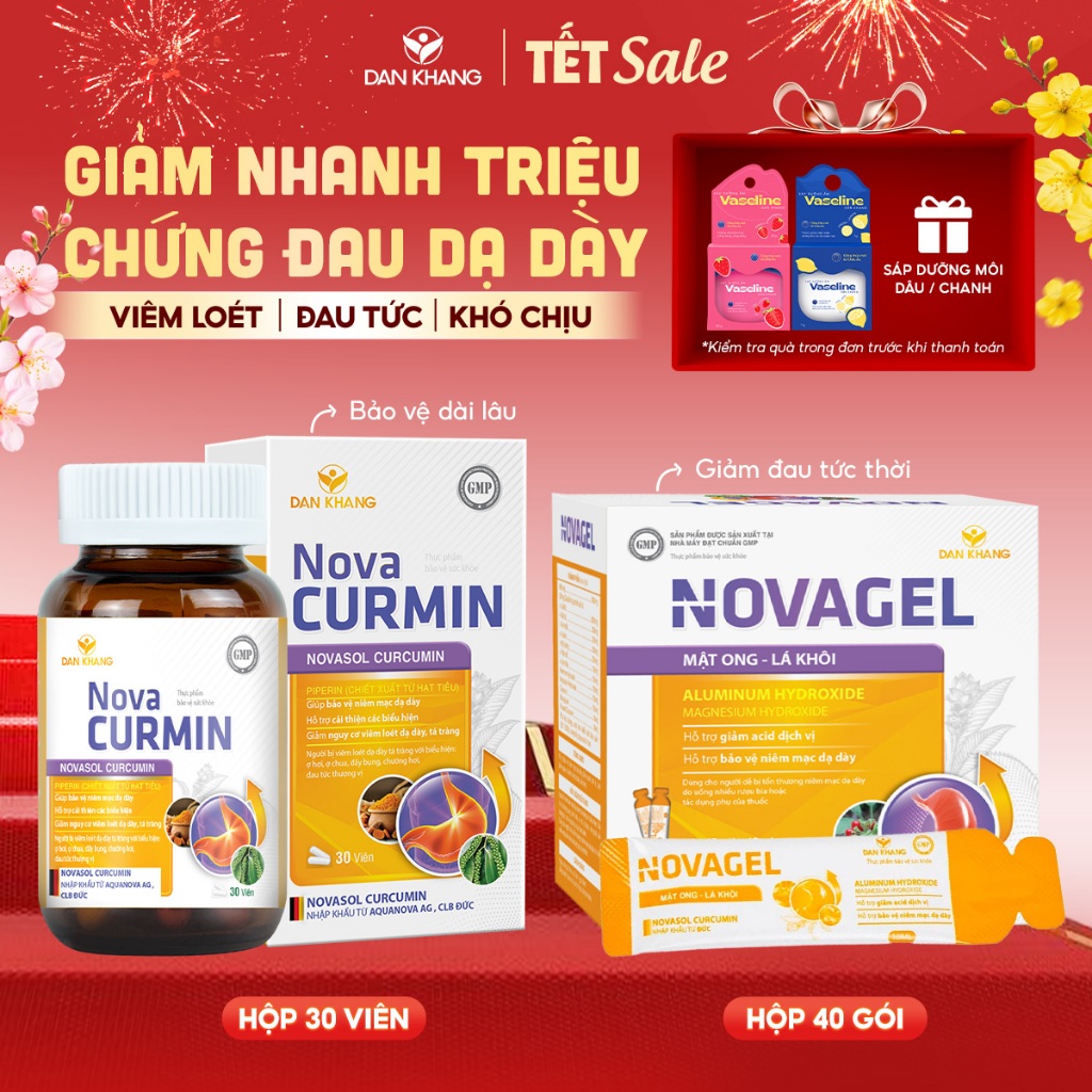 Combo chuyên sâu giúp giảm đau, giảm loét dạ dày, trào ngược dạ dày Novacurmin Novagel Dân Khang