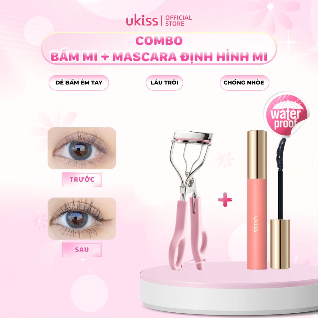 Ukiss kẹp mi góc rộng + Mascara định hình mi sự kết hợp kép cho độ cong lâu dài