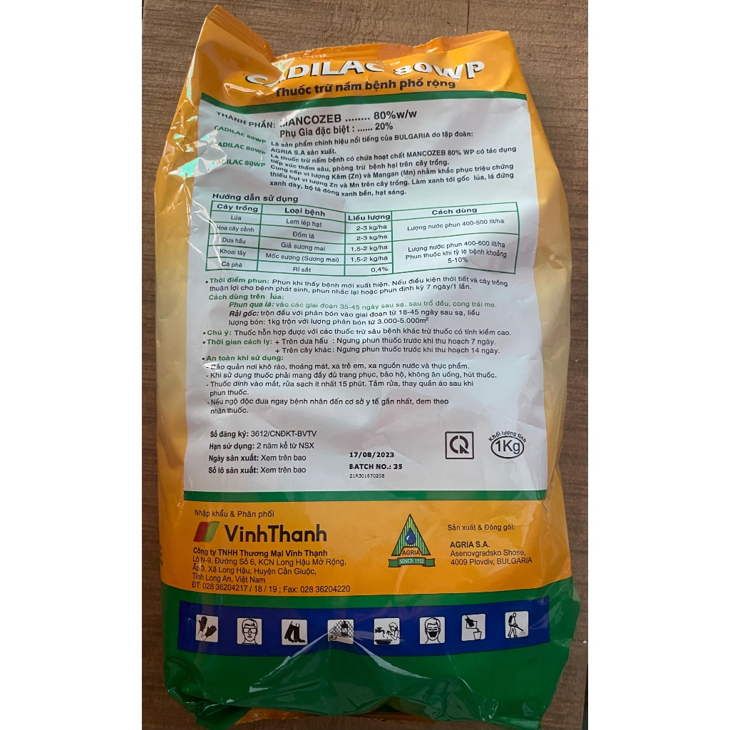 Cadilac 80WP Mancozeb Vàng Vĩnh Thạnh ngừa nấm, thán thư, đốm lá . Gói 1Kg