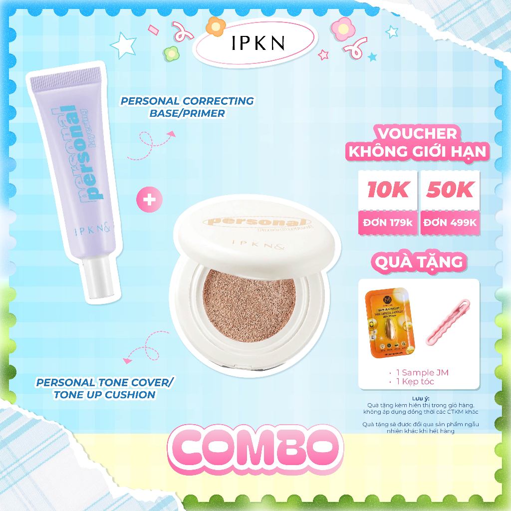 Combo Tiết Kiệm Cushion Personal Tone Cover - Toneup Và Kem Lót IPKN Daiso Personal