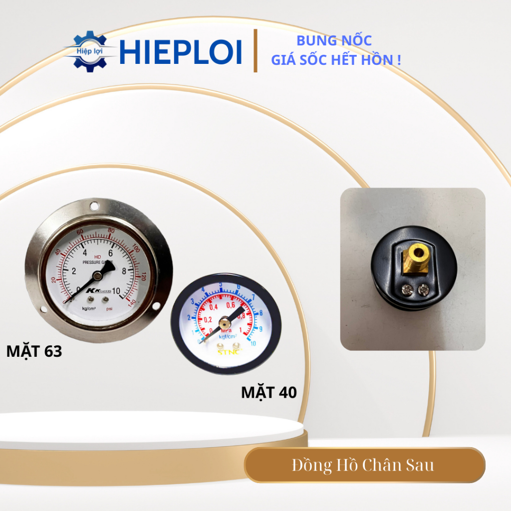 [Rẻ Vô Địch] Đồng Hồ Áp Lực Kkgauges Không Dầu Chân Sau (MẶT 40- không có vành)- Đồng Áp Suất Chính 