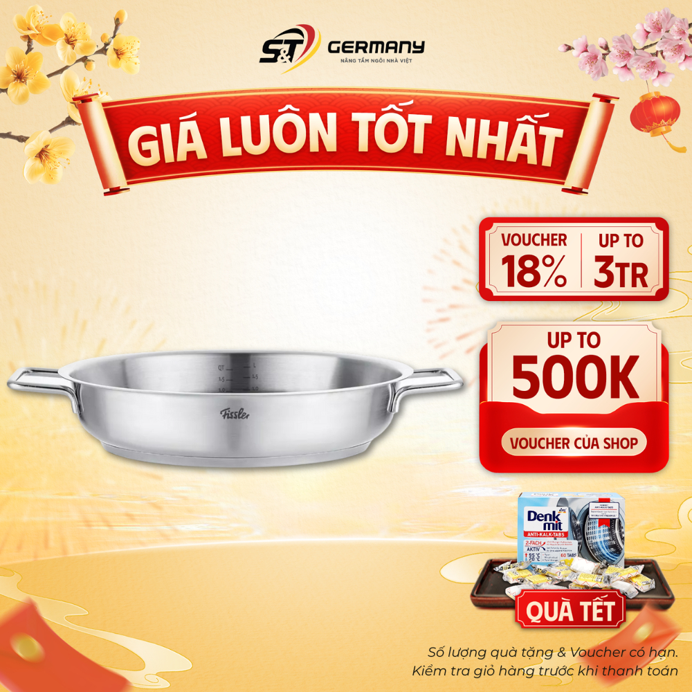Chảo inox 2 quai Fissler Pure nội địa Đức, chảo thép không gỉ cao cấp GermanySnT