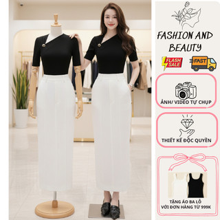  VT250622 - Sét Bộ Công Sở Cáo Cấp - Áo Thun Nữ Ôm Body Cổ Chéo Cài Nút Mix Chân Váy Dài Công Sở Đẹp Sang Trọng 