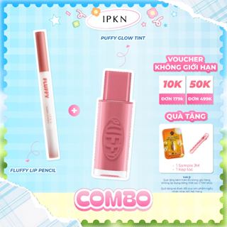 Combo Son Tint Bóng IPKN Puffy Glow Tint Và Chì Kẻ Viền Môi Hai Đầu IPKN Fluffy Lip Pencil 