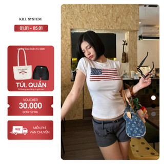  Áo thun babytee co giãn ôm body in hình USA - KILL SYSTEM 