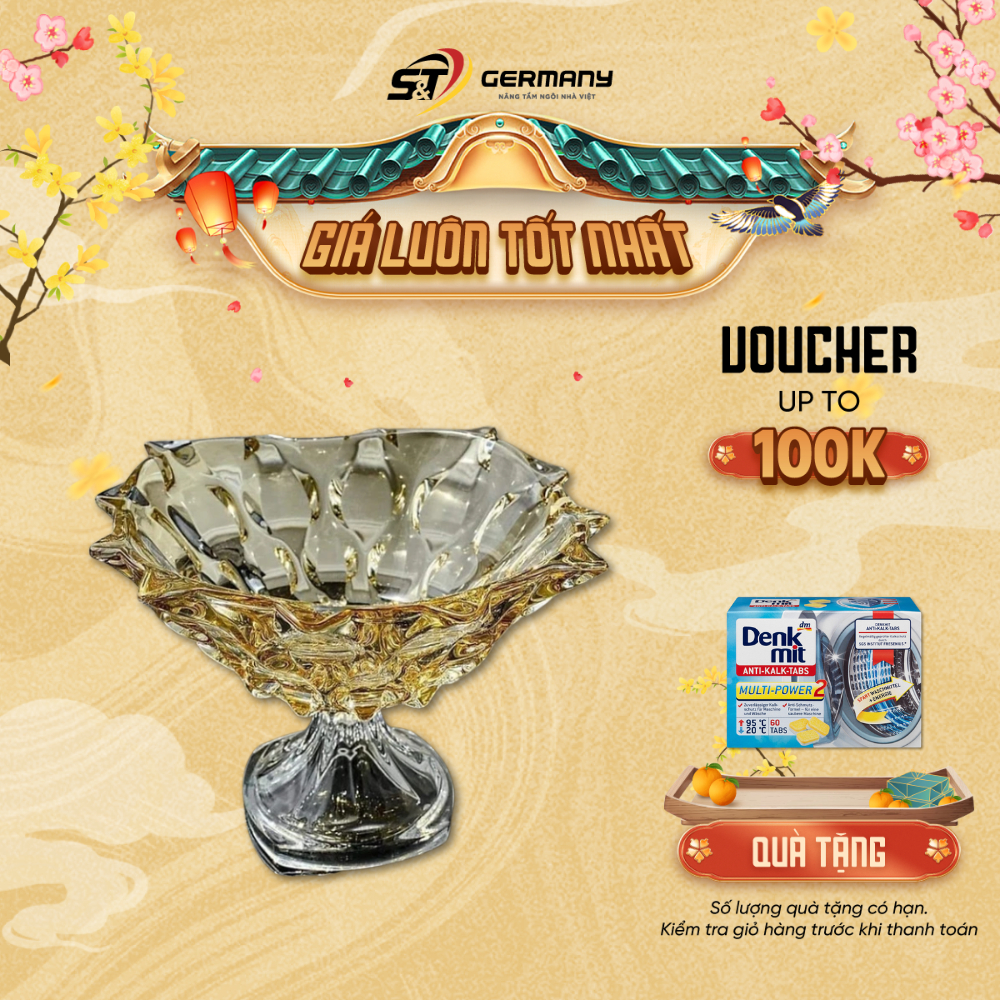 Chân bồng pha le Bohemia samba màu vàng 30,5cm  GermanySnT HCM 450074