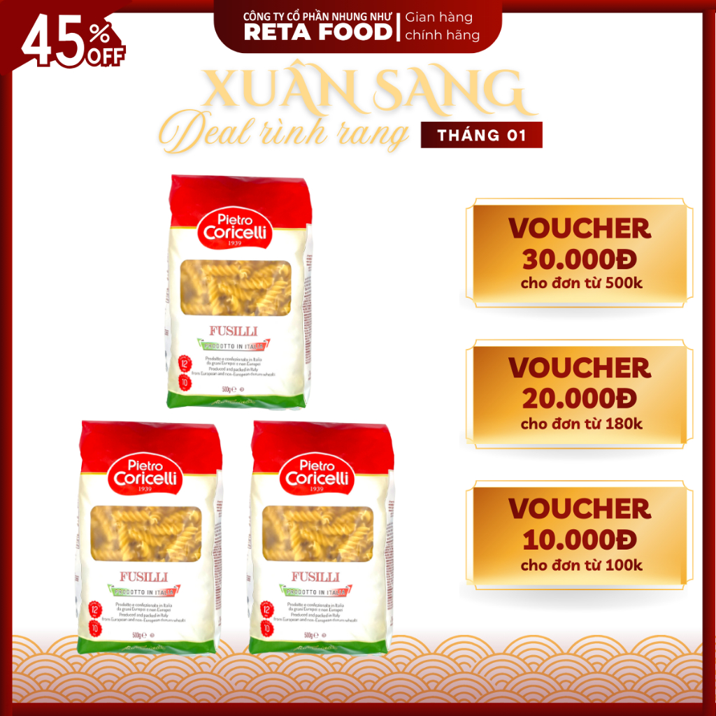 [Voucher TẾT 30K] Nui Ý Pietro Coricelli Fusilli Pasta (Nui Xoắn)/Nui Ý Elbows Pasta (Nui Con Sò) 50