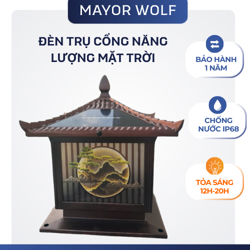 Đèn Trụ Cổng Solar Mayor Wolf – Đèn Năng Lượng Mặt Trời Trang Trí Ngoài Trời IP68