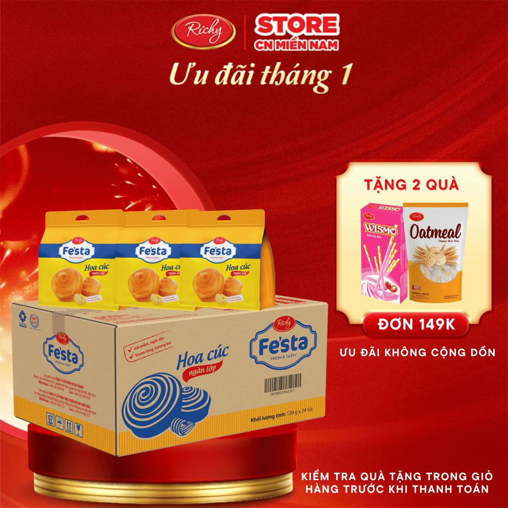 Thùng bánh mì hoa cúc ngàn lớp Festa Richy, HSD 35 ngày, Khách cân nhắc khi đặt SL lớn