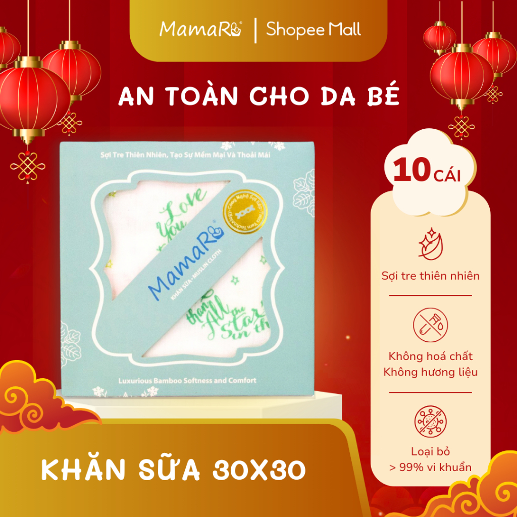 MamaRu - Khăn sữa sợi tre Premium 30x30 - MC102 - Set 10 khăn