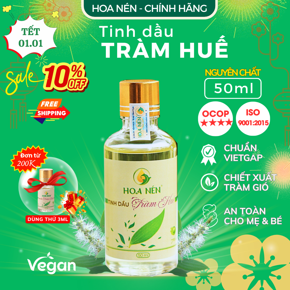  Tinh dầu Tràm Huế nguyên chất Hoa Nén - Chuẩn VietGAP - Chăm sóc an toàn cho mẹ bé sơ sinh - 50ml 