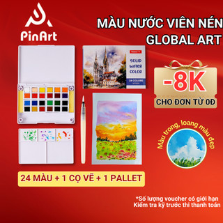   Giảm 8K  Màu Nước Dạng Nén Cao Cấp GLOBAL ART Màu Nước 24 Màu Loang Màu Tốt Kèm Bút Vẽ Chuyên Nghiệp M70020 