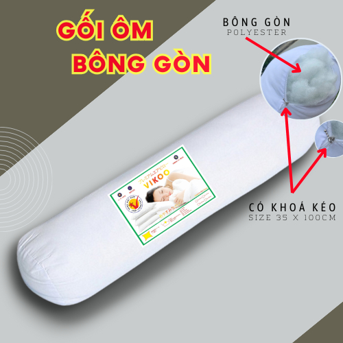 Ruột Gối Ôm Dài Ép Hơi Bông Gòn Size 35 x 100cm Vikoo Có Khoá Kéo, Giặt Được Gòn