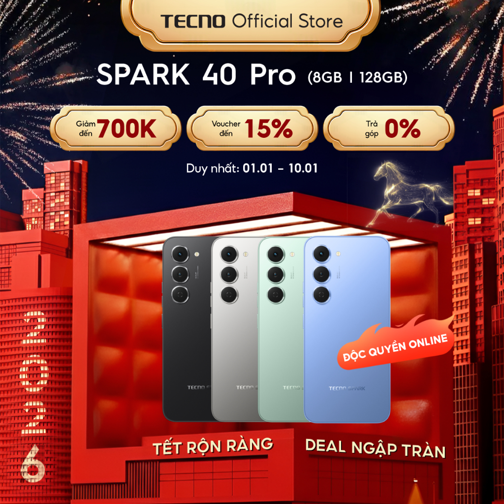   Độc Quyền  Điện thoại TECNO SPARK 40 PRO  8+8 GB 128GB - Màn hình AMOLED 1.5K & 144Hz | Mỏng 6.69mm | 5200mAh sạc 45W 